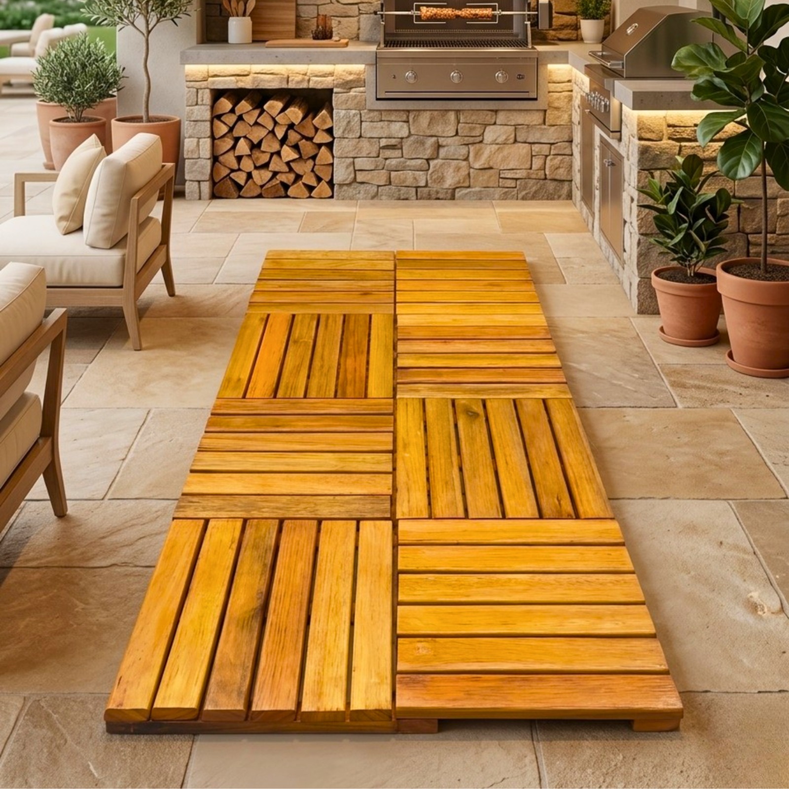Deck modular de madeira em detalhe